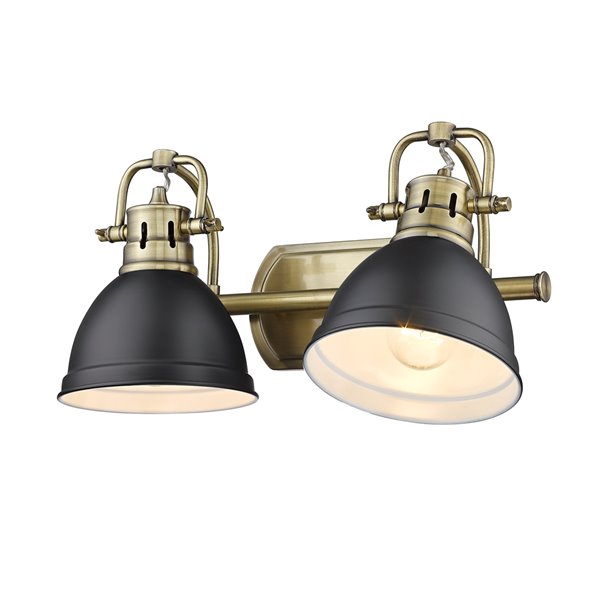 Luminaire Duncan à 2 ampoules pour meuble-lavabo, cuivre, abat-jour noir mat de Golden Lighting