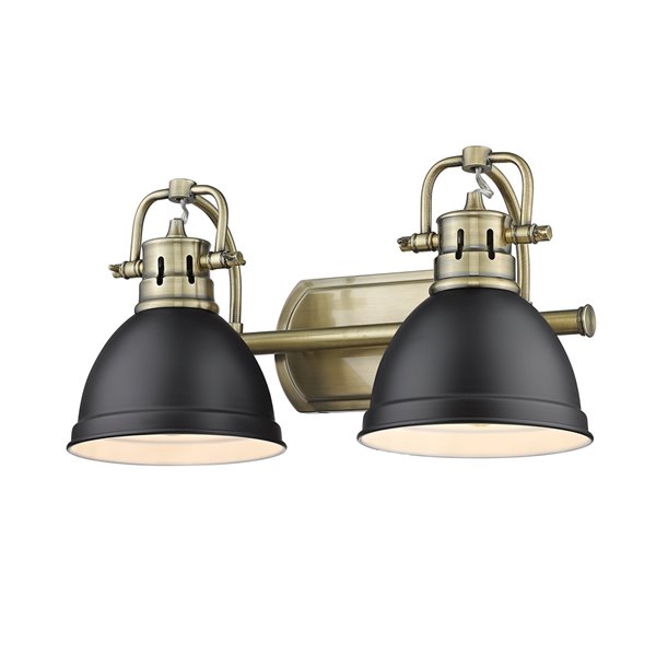 Luminaire Duncan à 2 ampoules pour meuble-lavabo, cuivre, abat-jour noir mat de Golden Lighting