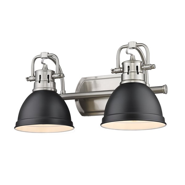 Golden Lighting Duncan 2-light Pewter Industrial Vanity Light with Matte Black Shades