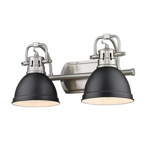 Golden Lighting Duncan 2-light Pewter Industrial Vanity Light with Matte Black Shades