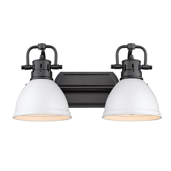 Golden Lighting Duncan 2-light Black Industrial Vanity Light with Matte White Shades