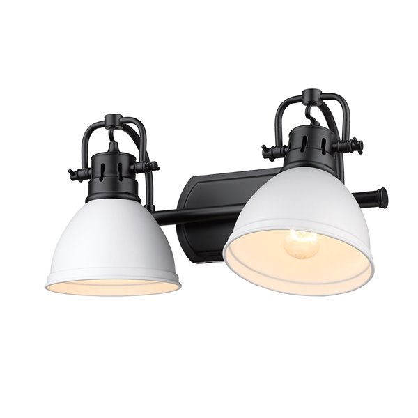 Golden Lighting Duncan 2-light Black Industrial Vanity Light with Matte White Shades