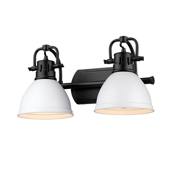 Golden Lighting Duncan 2-light Black Industrial Vanity Light with Matte White Shades