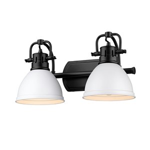 Golden Lighting Duncan 2-light Black Industrial Vanity Light with Matte White Shades