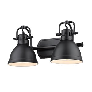 Golden Lighting Duncan 2-light Black Industrial Vanity Light and Black Shades