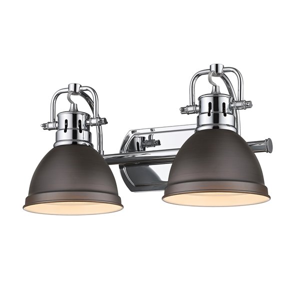 Luminaire Duncan à 2 ampoules pour meuble-lavabo, chrome, abat-jour bronze de Golden Lighting