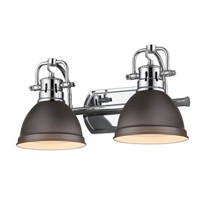 Golden Lighting Duncan 2-light Chrome Industrial Vanity Light with Rubbed Bronze Shades