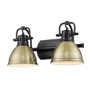 Golden Lighting Duncan 2-light Black Industrial Vanity Light with Brass Shades