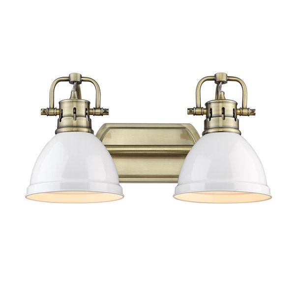 Golden Lighting Duncan 2-light Brass Industrial Vanity Light with Matte White Shades