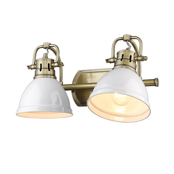 Golden Lighting Duncan 2-light Brass Industrial Vanity Light with Matte White Shades