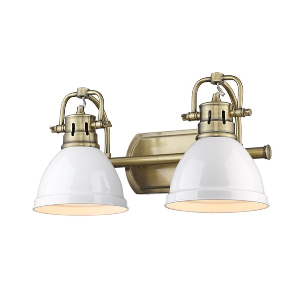 Golden Lighting Duncan 2-light Brass Industrial Vanity Light with Matte White Shades