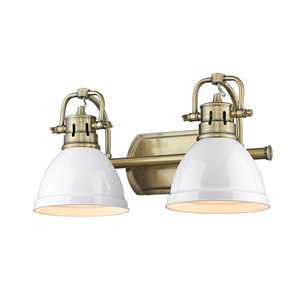 Golden Lighting Duncan 2-light Brass Industrial Vanity Light with Matte White Shades