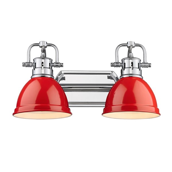 Golden Lighting Duncan 2-light Chrome Industrial Vanity Light with Red Shades