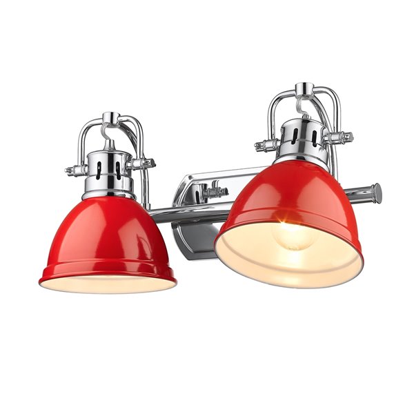 Golden Lighting Duncan 2-light Chrome Industrial Vanity Light with Red Shades