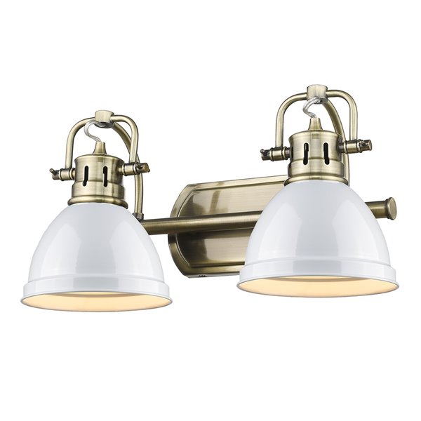 Luminaire Duncan à 2 ampoules pour meuble-lavabo, cuivre, abat-jour blanc de Golden Lighting