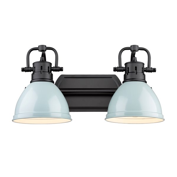 Golden Lighting Duncan 2-light Black Industrial Vanity Light with Seafoam Shades