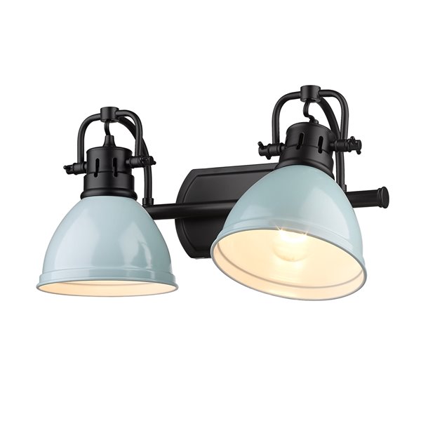 Golden Lighting Duncan 2-light Black Industrial Vanity Light with Seafoam Shades