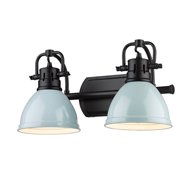 Golden Lighting Duncan 2-light Black Industrial Vanity Light with Seafoam Shades