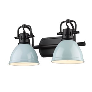 Golden Lighting Duncan 2-light Black Industrial Vanity Light with Seafoam Shades