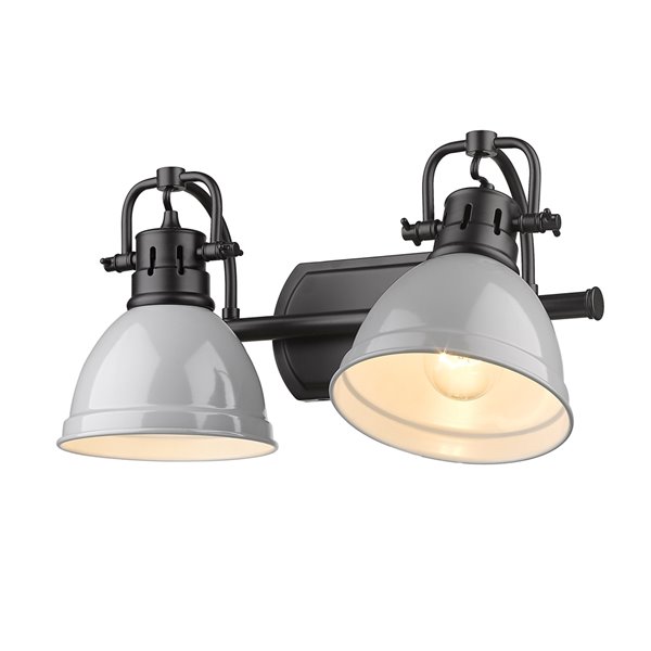 Luminaire Duncan à 2 ampoules pour meuble-lavabo, noir, abat-jour gris de Golden Lighting