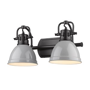 Luminaire Duncan à 2 ampoules pour meuble-lavabo, noir, abat-jour gris de Golden Lighting