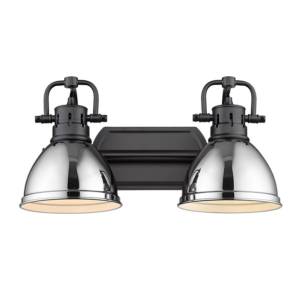 Golden Lighting Duncan 2-light Black Industrial Vanity Light with Matte Black Shades