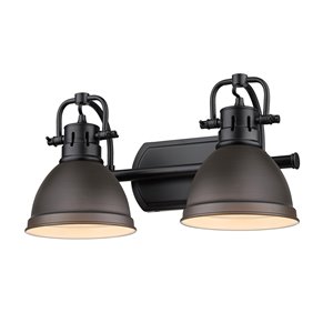 Golden Lighting Duncan 2-light Black Industrial Vanity Light with Rubbed Bronze Shades