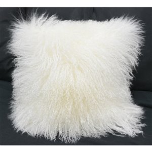 Honolulu Home Fashions White Mongolian 16-in W X 16-in L Square Indoor Decorative Pillow