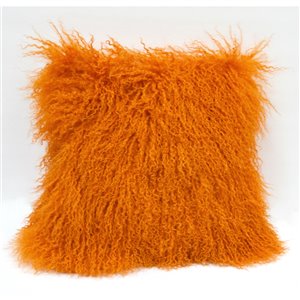 Coussin décoratif d'intérieur carré de Honolulu Home Fashions de 16 po L X 16 po L , en laine de mouton de Mongolie (Orange)