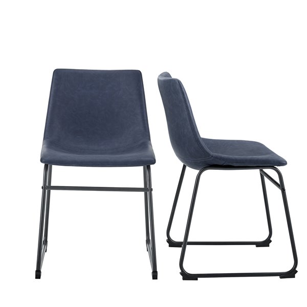 Walker Edison Set of 2 Contemporary Faux Leather Upholstered Side Chair (Metal Frame) - Navy Blue