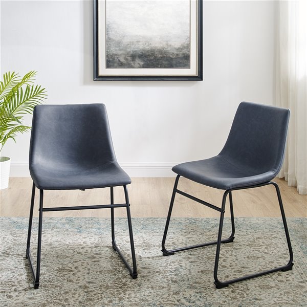 Walker Edison Set of 2 Contemporary Faux Leather Upholstered Side Chair (Metal Frame) - Navy Blue