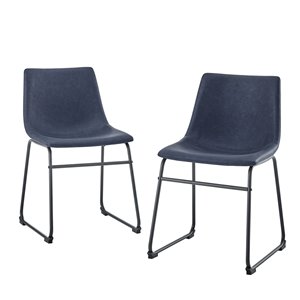 Walker Edison Set of 2 Contemporary Faux Leather Upholstered Side Chair (Metal Frame) - Navy Blue