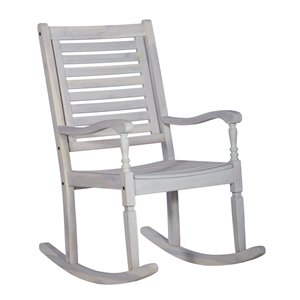 Walker Edison Set of 1 White Wash Wood Stationary Chaise Lounge Chair with Solid Seat