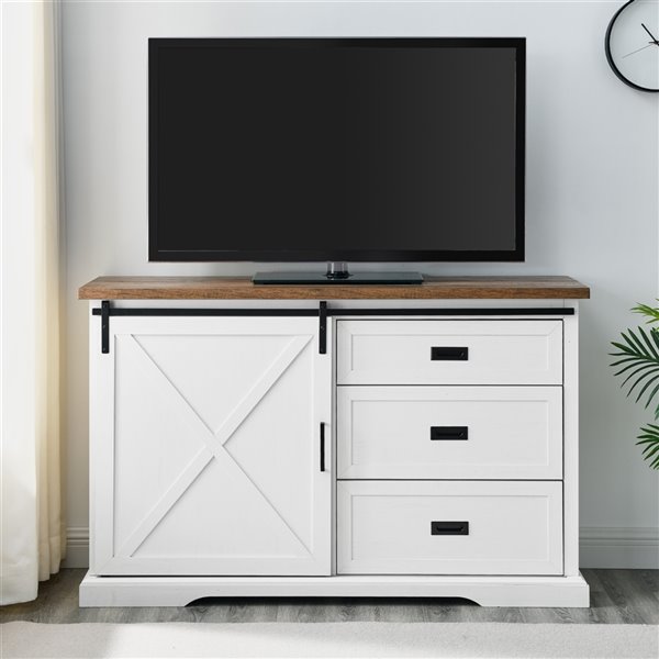 Walker Edison 56-in Sliding X Barn Door Sideboard - Reclaimed Barnwood/Brushed White