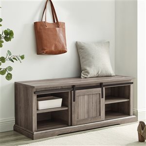 Walker Edison 48-in Sliding Grooved Door Entry Bench with Storage - Grey Wash