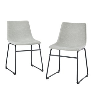 Walker Edison Set of 2 Contemporary Faux Leather Upholstered Side Chair (Metal Frame) - Grey