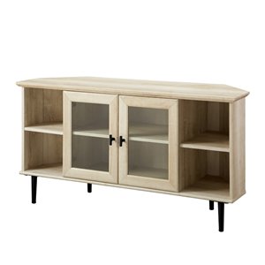 Walker Edison 48-in 2 Door Glass Shelf Corner TV Stand - Birch