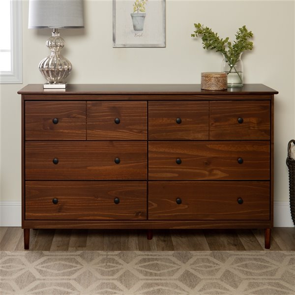 Walker Edison Walnut Pine 6-drawer Dresser LWR6DDDRWT | RONA