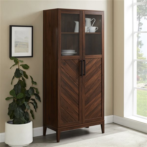 Walker Edison 68-in Chevron Storage Cabinet - Dark Walnut