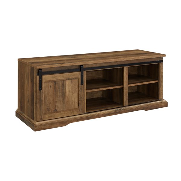 Walker Edison 48-in Sliding Grooved Door Entry Bench with Storage - Reclaimed Barnwood