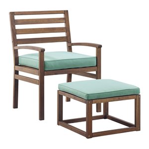 Walker Edison Set of 1 Dark Brown/blue Cushion Wood Stationary Chaise Lounge Chair with Cushioned Seat