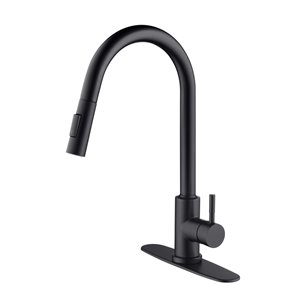 Kinwell Sink Faucet Matte Black 1-handle Single Hole Bathroom Sink Faucet Deck Plate Included