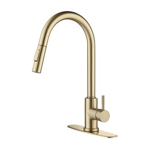 Kinwell Sink Faucet Brushed Gold 1-handle Single Hole Bathroom Sink Faucet Deck Plate Included