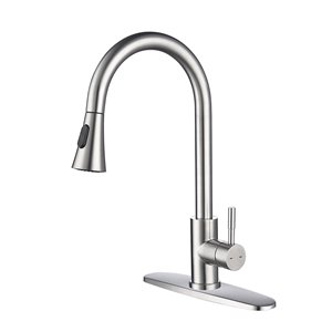 Kinwell Sink Faucet Brushed Nickel 1-handle Single Hole Bathroom Sink Faucet Deck Plate Included
