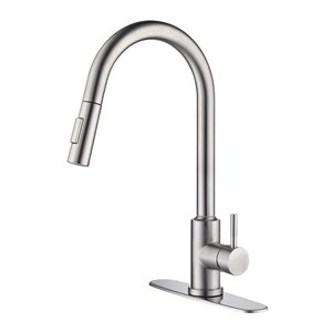 Kinwell Sink Faucet Brushed Finishing 1-handle Single Hole Bathroom Sink Faucet Deck Plate Included