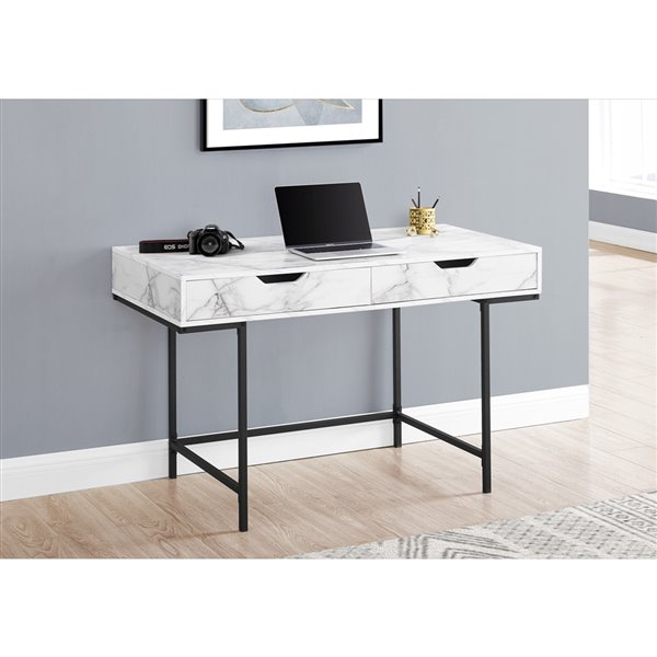 Monarch Specialties 47.25-in White Faux Marble Modern/Contemporary Computer Desk