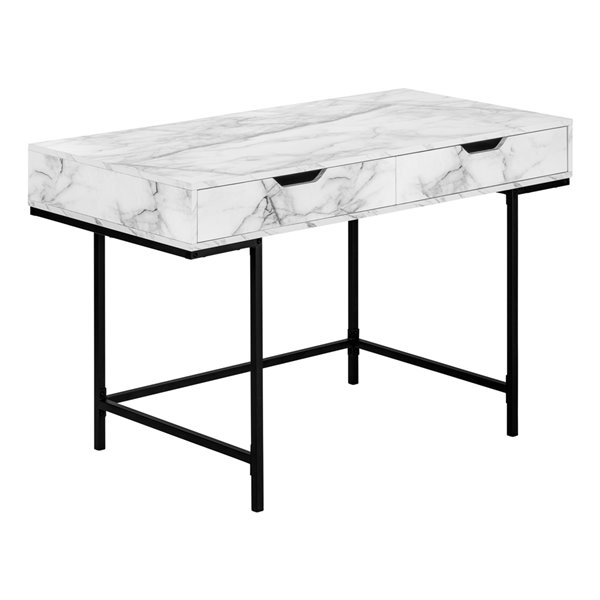 Bureau d'ordinateur moderne/contemporain en faux marbre blanc Monarch Specialties, 47,25 po