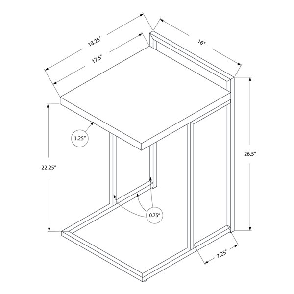 Table d'appoint rectangulaire en composite gris clair par Monarch Specialties