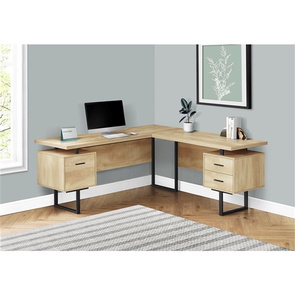 Monarch Specialties 47 25 In Natural, Contemporary L Shaped Desk With Drawers