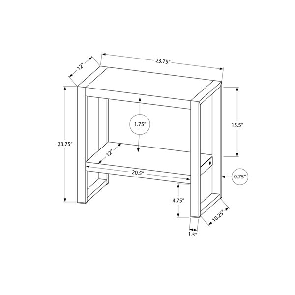 Monarch Specialties Grey Composite Rectangular Accent Side Table